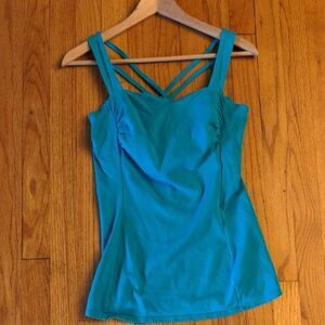Like NEW Express Sexy Stretch Teal Strappy Women's Top with shelf bra